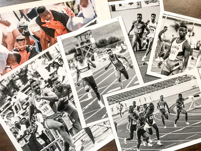 Clemson Track in the early 1990s with crossover athletes from football including James Trapp, top left, at Clemson University.