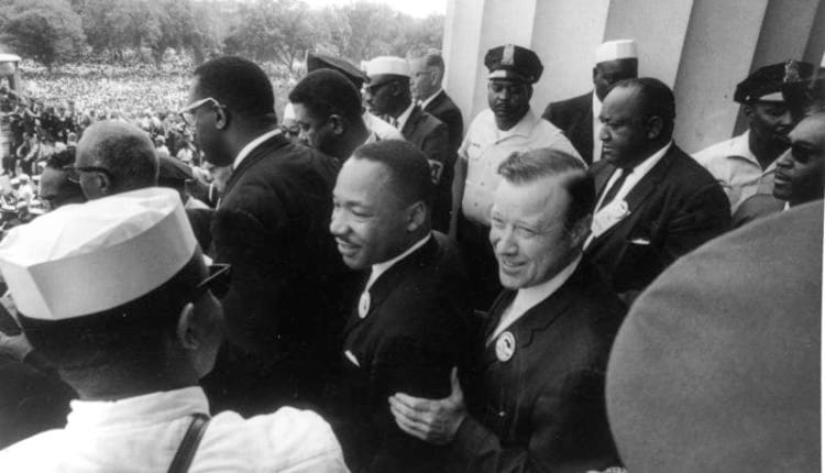 Martin Luther King Jr. and Walter Reuther at the 1963 March on Washington for Jobs and Freedom.