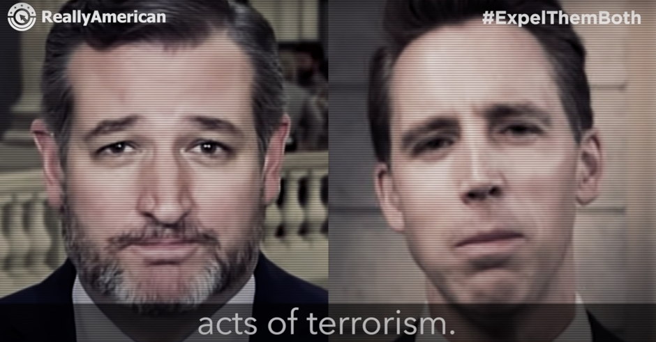 Viral Video Calls for Ted Cruz and Josh Hawley to Be Prosecuted for 'Aiding and Abetting Acts of Terrorism'