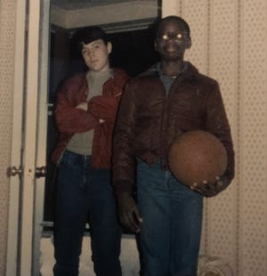 Brad Harper (left) and Saladin Patterson grew up as neighbors in South Montgomery in the 1980s.