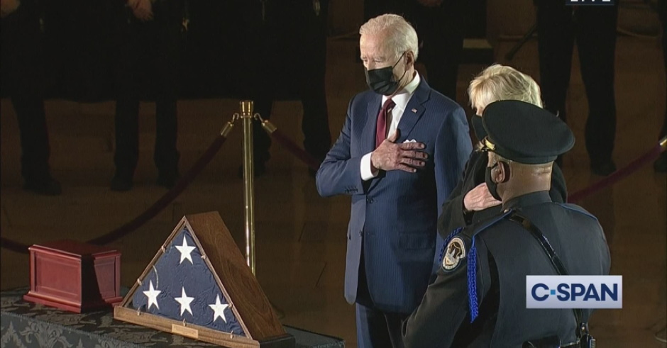 Pres. Biden Makes Unannounced US Capitol Visit to Pay Respects to Fallen Officer Brian Sicknick, Murdered in Jan. 6 Coup