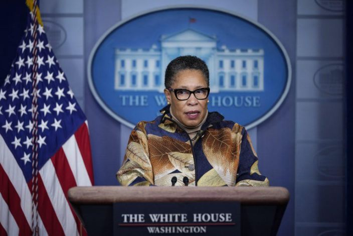 Secretary of State for Housing and Urban Development Marcia Fudge speaks during the daily press conference at the White House on March 18, 2021 in Washington, DC.  (Photo by Drew Angerer / Getty Images)