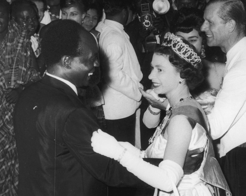 Queen Elizabeth dances with President Kwame Nkrumah