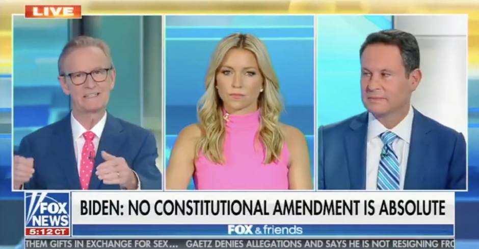 Fox & Friends Fear-Mongers and Freaks Out Over Biden Declaring No Amendment Is 'Absolute'