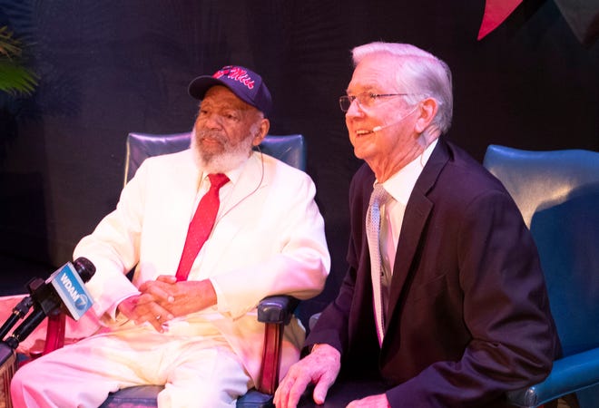James Meredith, the first Black to attend the University of Mississippi, and retired federal judge Charles Pickering spoke on civil rights, race, and politics during an Honors Institute program at Jones College in Ellisville, Miss., Monday, April 12, 2021.