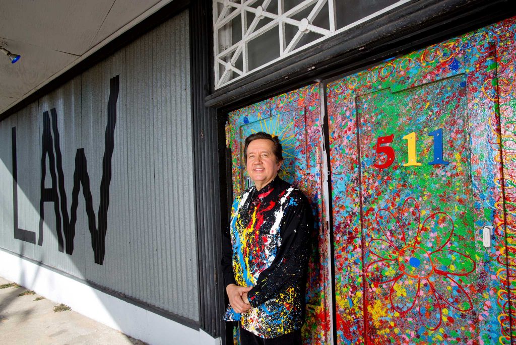 Randall Kallinen, civil rights attorney and artist in front of his gallery, law firm and apartment, Kallinen Contemporary.  Photo by Thomas B. Shea