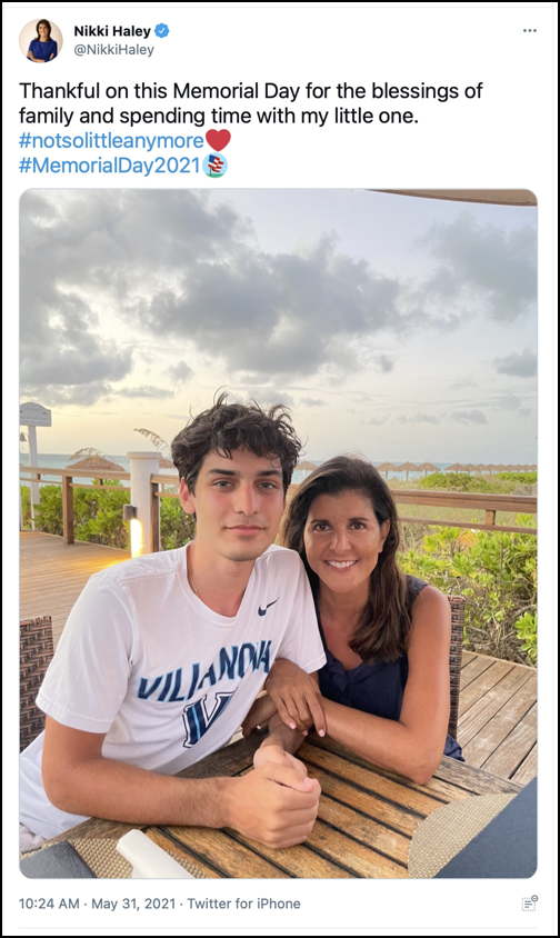 'Hypocrite' Nikki Haley Slammed for Posting Memorial Day Photo 'Spending Time' With Son – After Attacking VP