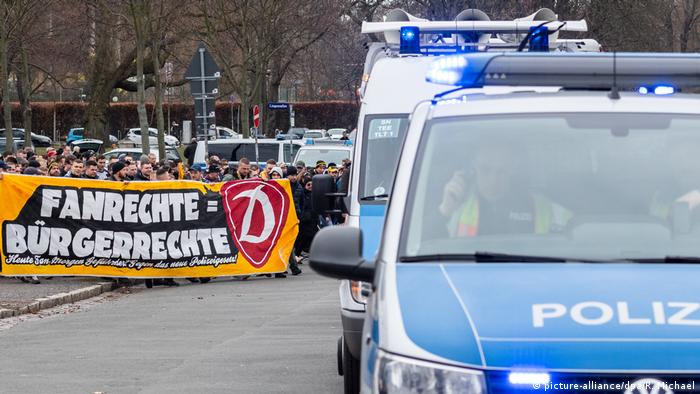 Dynamo Dresden supporters protest against new police laws in Saxony